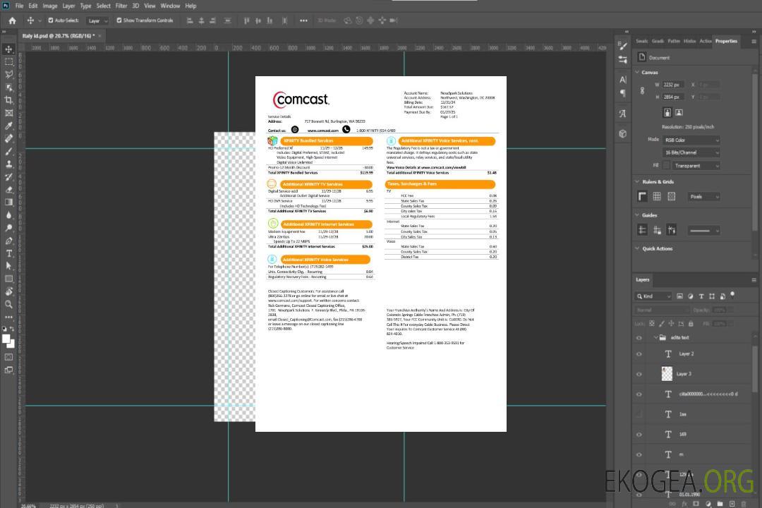 Modèle de facture de services publics d'entreprise USA Utah Comcast aux formats Word et PDF, version 1 template